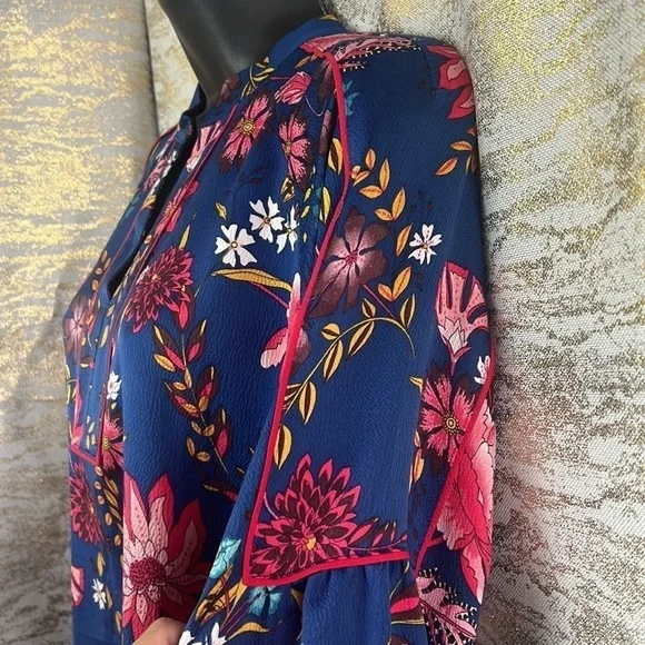 Vintage🧚‍♀️ LOFT Spring Floral Kaftan Casual Long Sleeve Blouse Size L - Picture 7 of 13